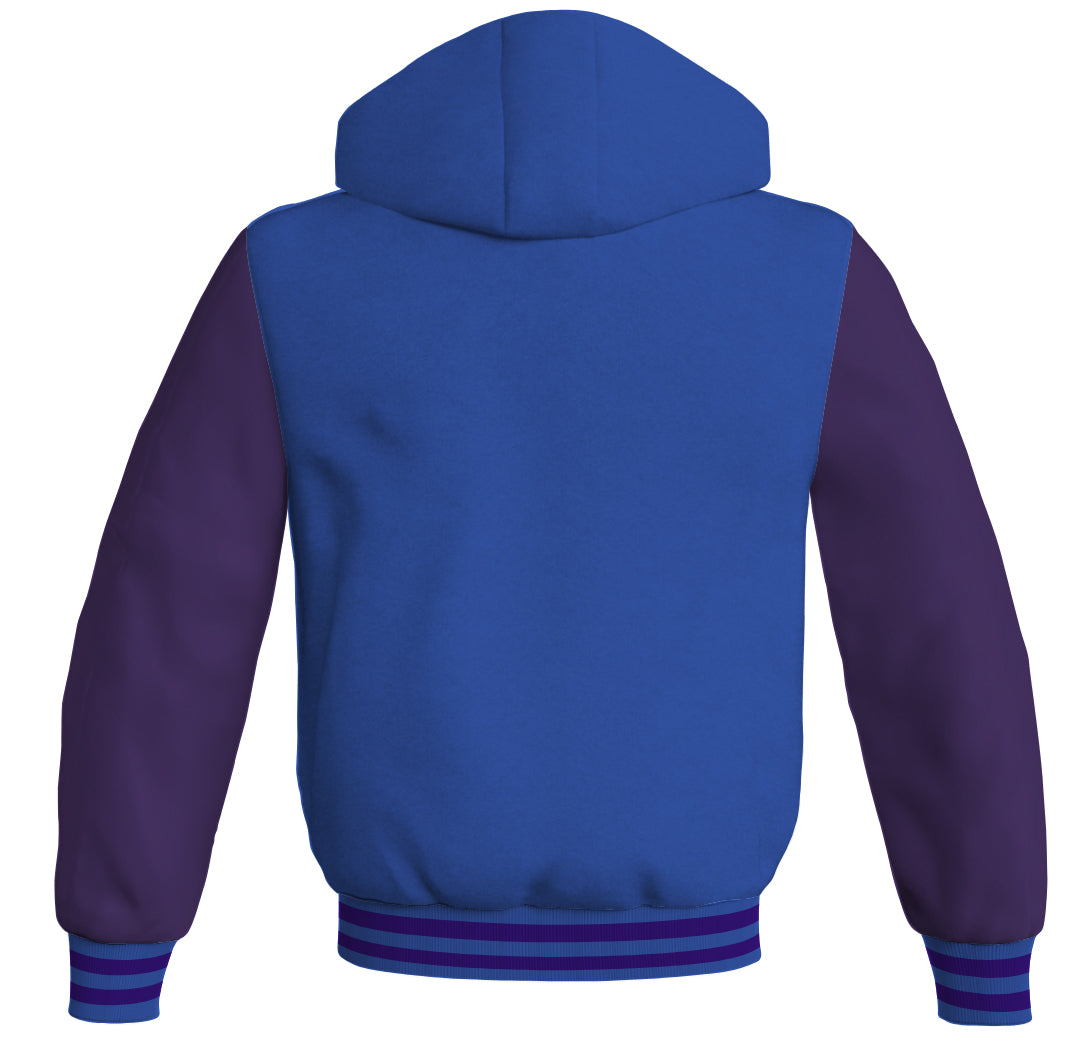 Letterman Hoodie Royal Blue Body and Purple Leather Sleeves Varsity Hoodie