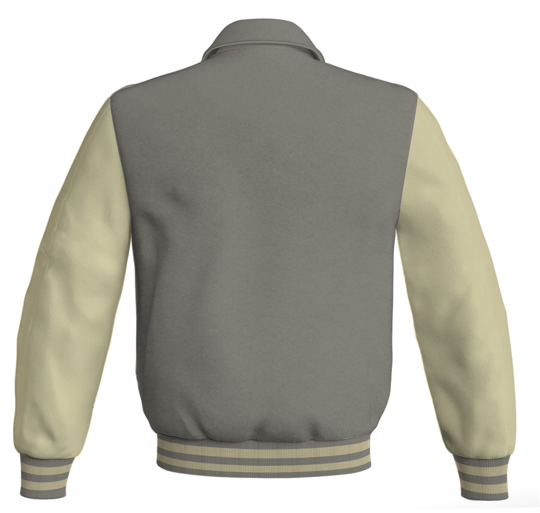 Luxury Bomber Classic Jacket Gray Body and Cream Leather
