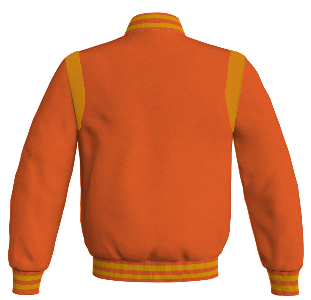 Letterman Baseball Bomber Retro Jacket Orange Body Golden Leather Inserts