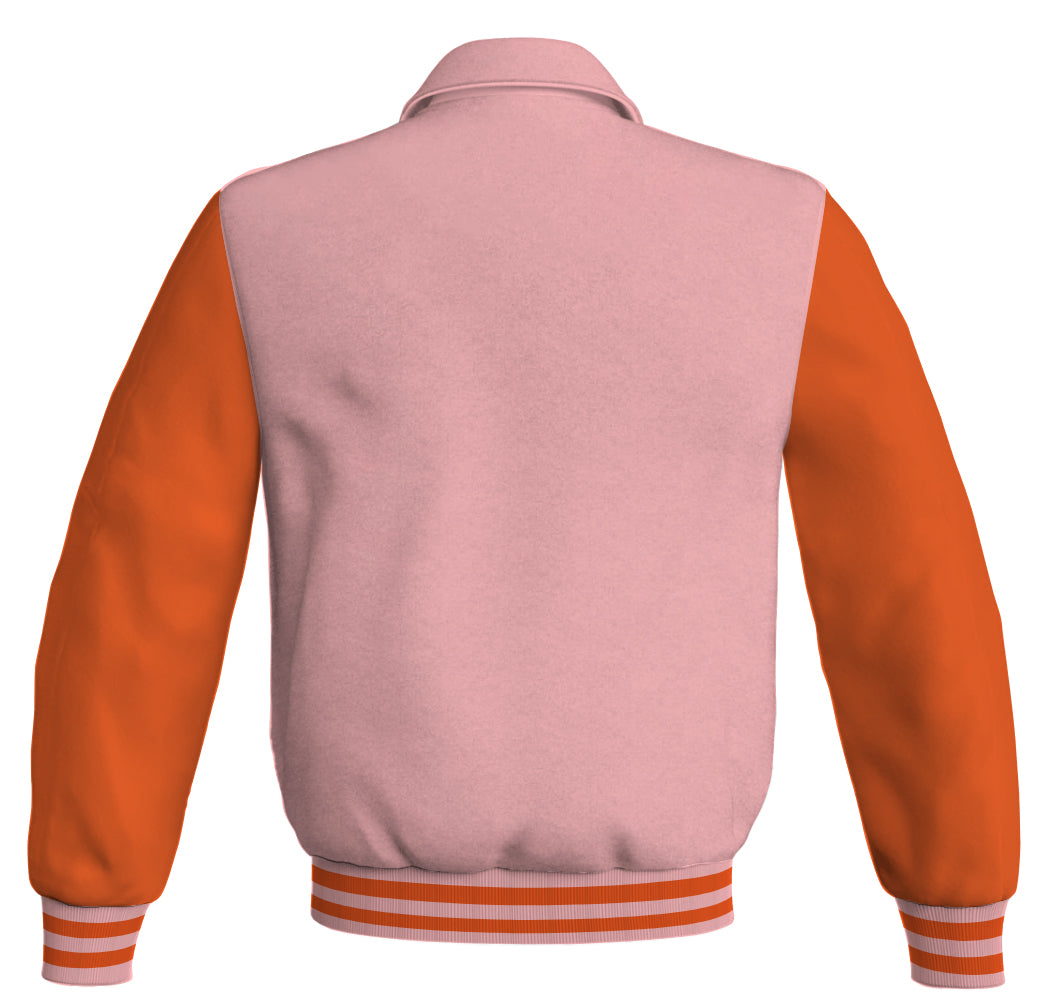 Luxury Bomber Classic Jacket Pink Body and Orange Leather