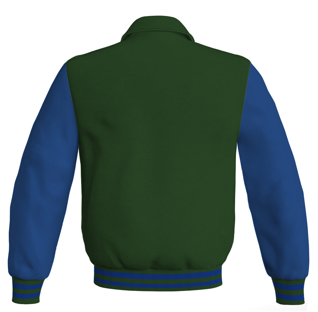 Luxury Bomber Classic Jacket Forest Green Body and Blue Leather