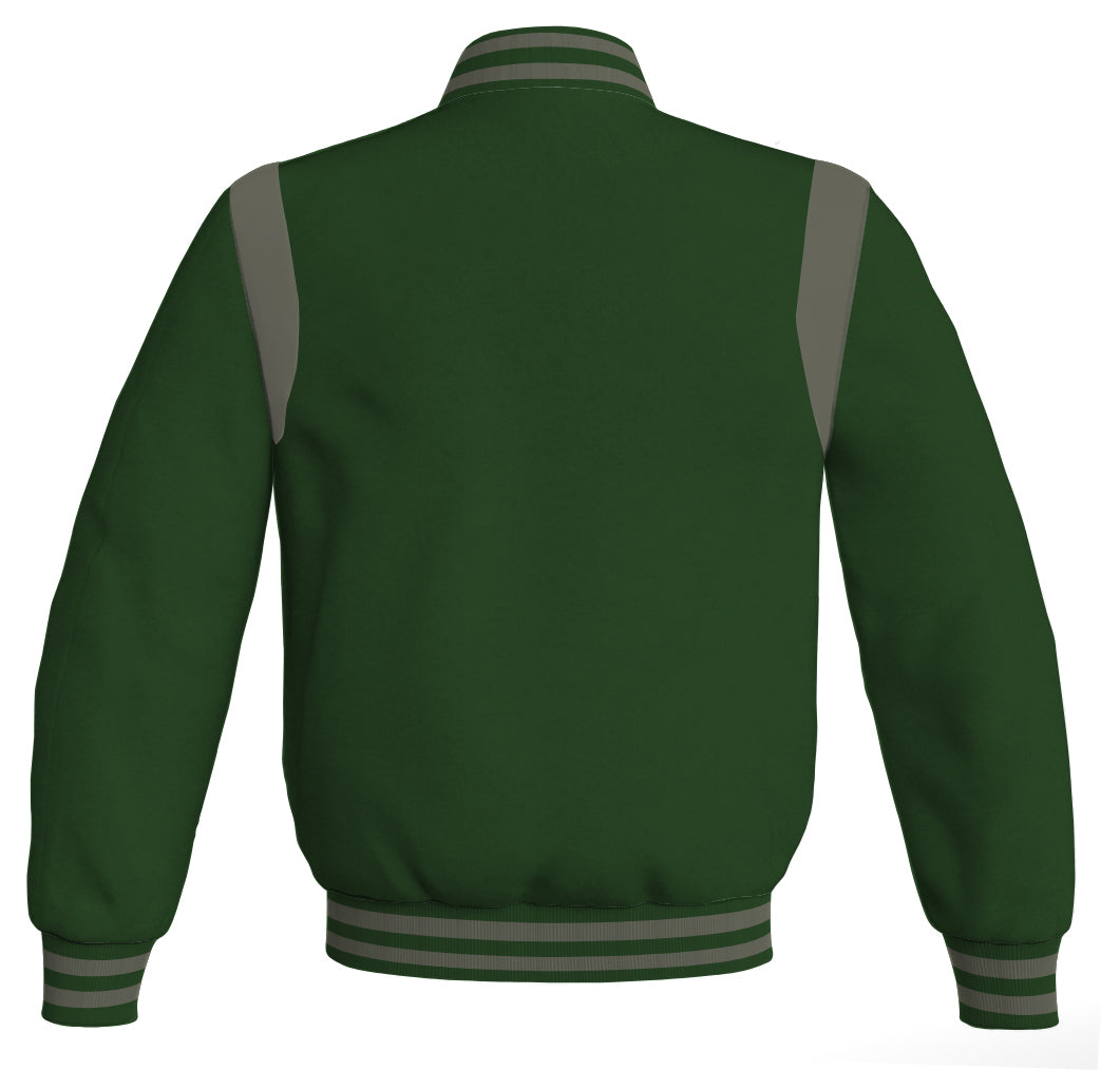 Letterman Baseball Bomber Retro Jacket Forest Green Body Gray Leather jackets