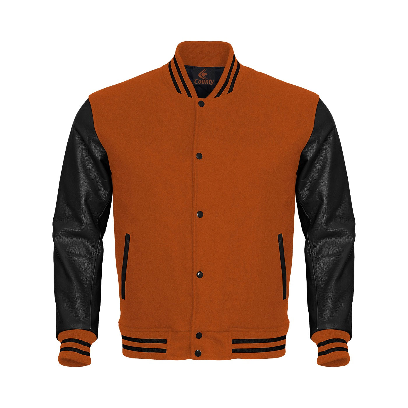 Varsity Jacket Women Orange Body and Black Leather Sleeves Varsity Jacket