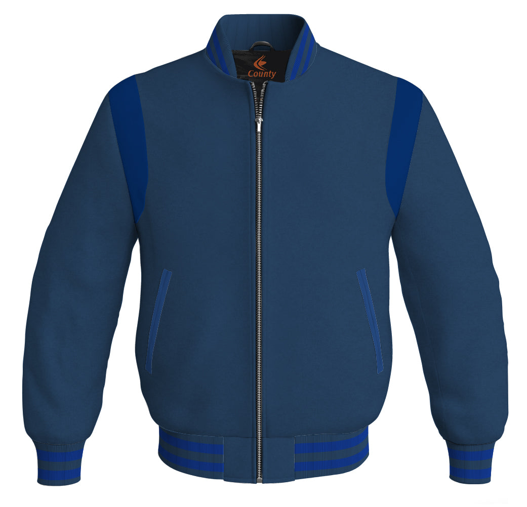 Letterman Baseball Bomber Retro Jacket Navy Blue Body Blue Leather Inserts