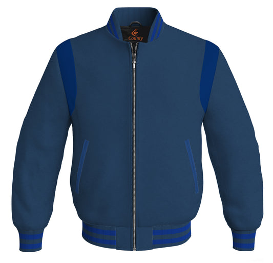 Letterman Baseball Bomber Retro Jacket Navy Blue Body Blue Leather Inserts