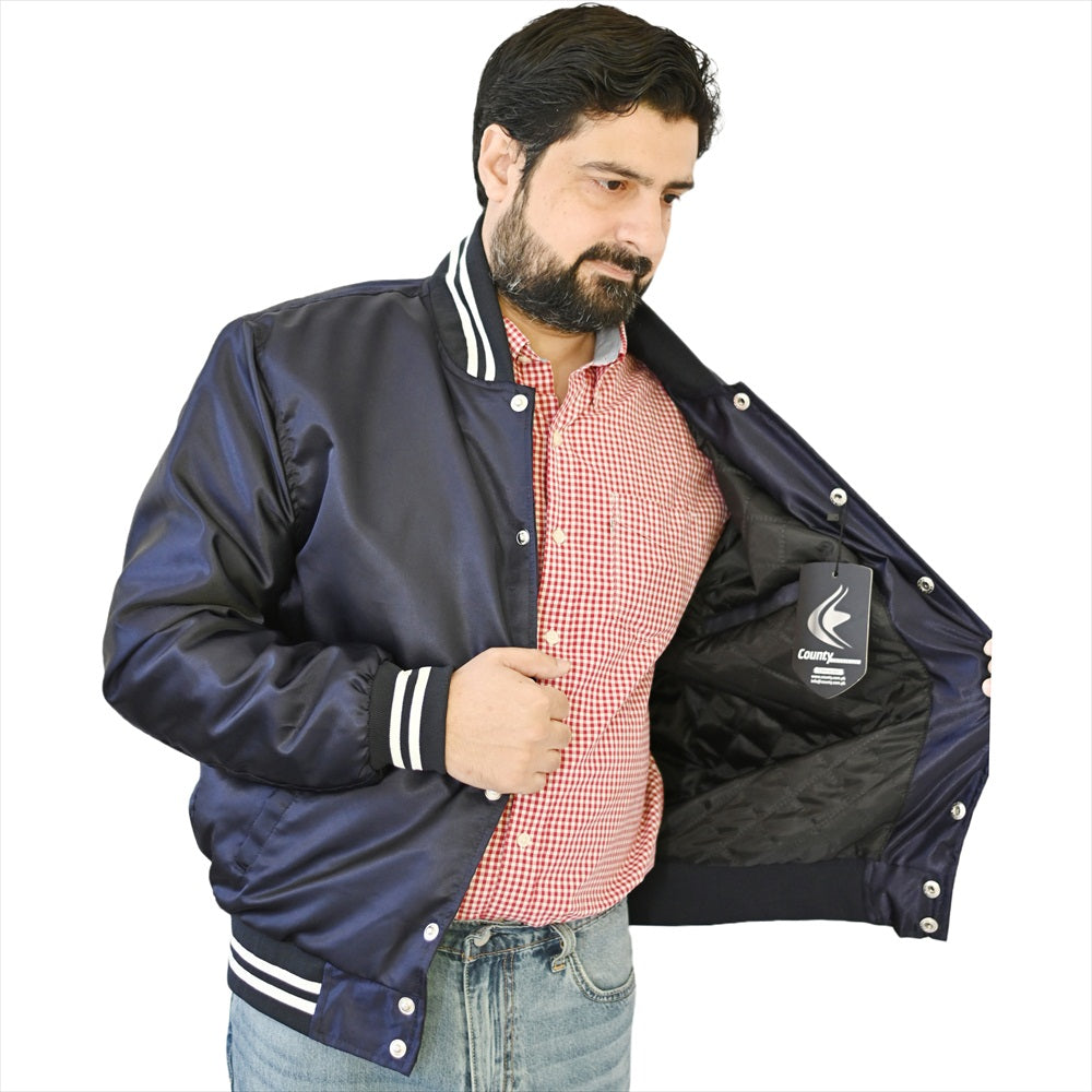 Varsity Jacket Mens Navy Blue Satin Jacket Mens Letterman Jacket
