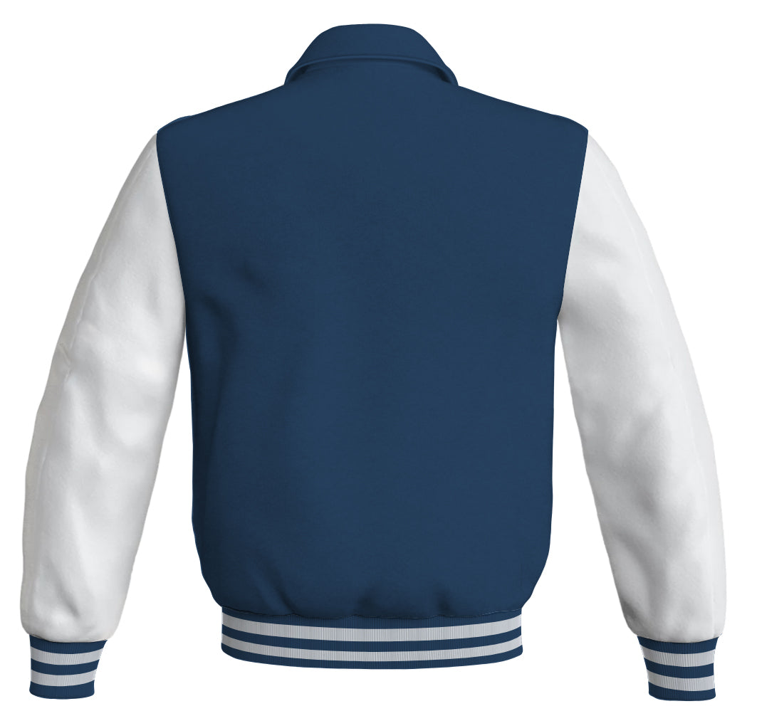 Luxury Bomber Classic Jacket Navy Blue Body and White Leather