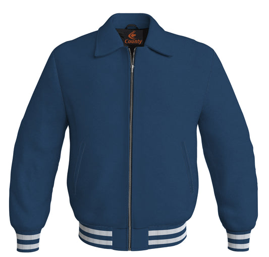 Baseball Letterman Bomber Classic Satin Jacket Sports Wear Navy Blue