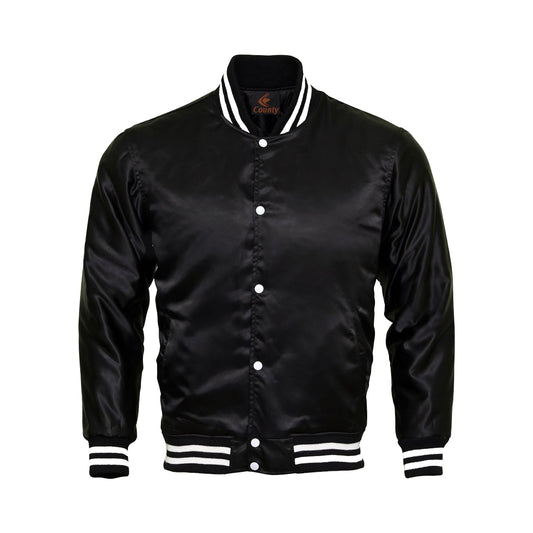 Letterman Baseball College Varsity Bomber Jacket Sports Wear Quality Black Satin