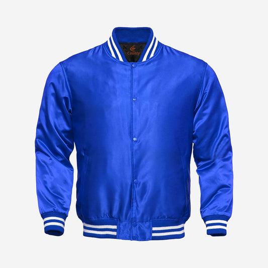 Letterman Baseball College Varsity Bomber Quality Jacket Sports Wear Blue Satin
