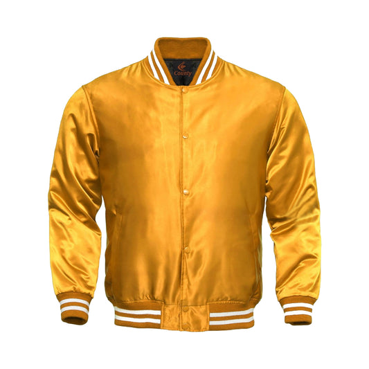 Letterman Baseball College Varsity Bomber Quality Jacket Sports Wear Golden Satin