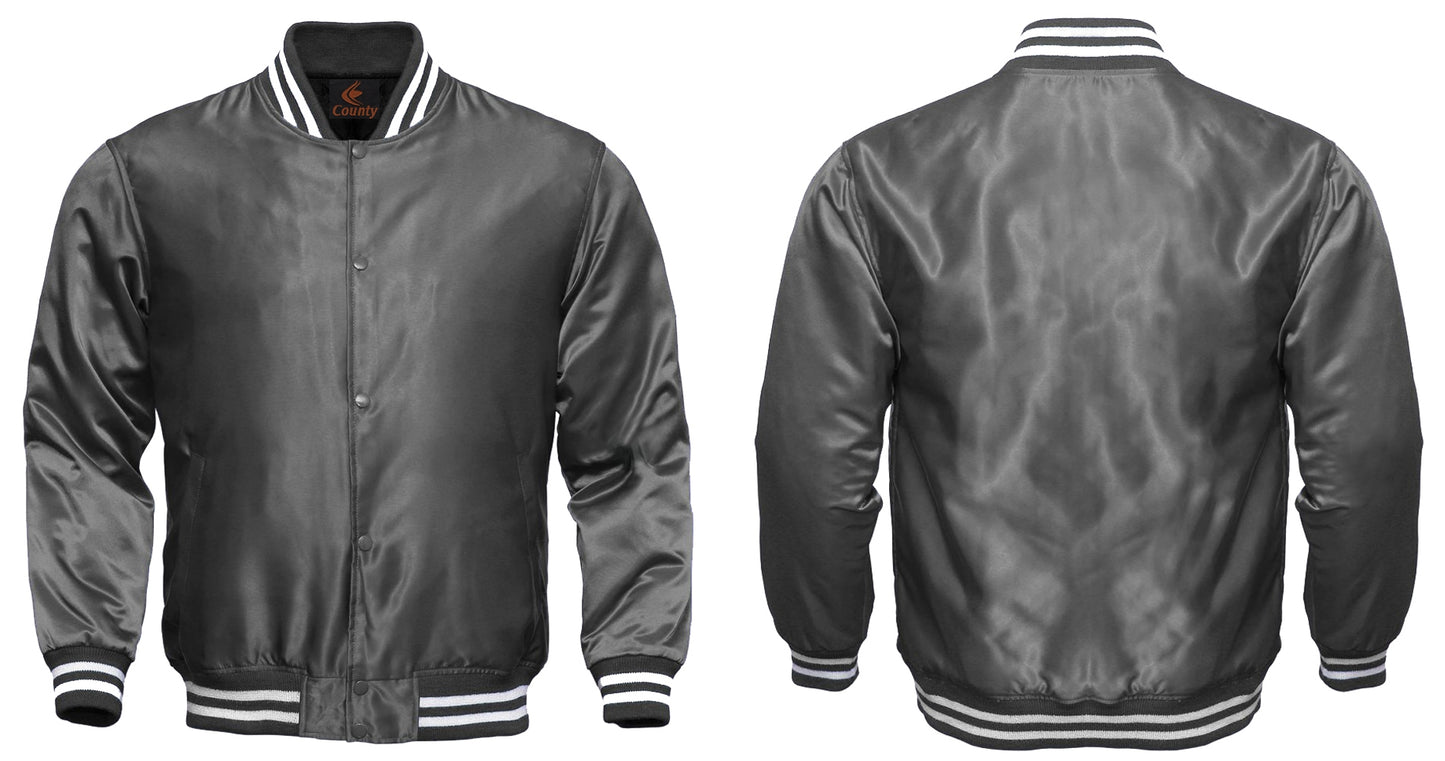 Varsity Jacket Gray Satin Jacket Letterman Jacket