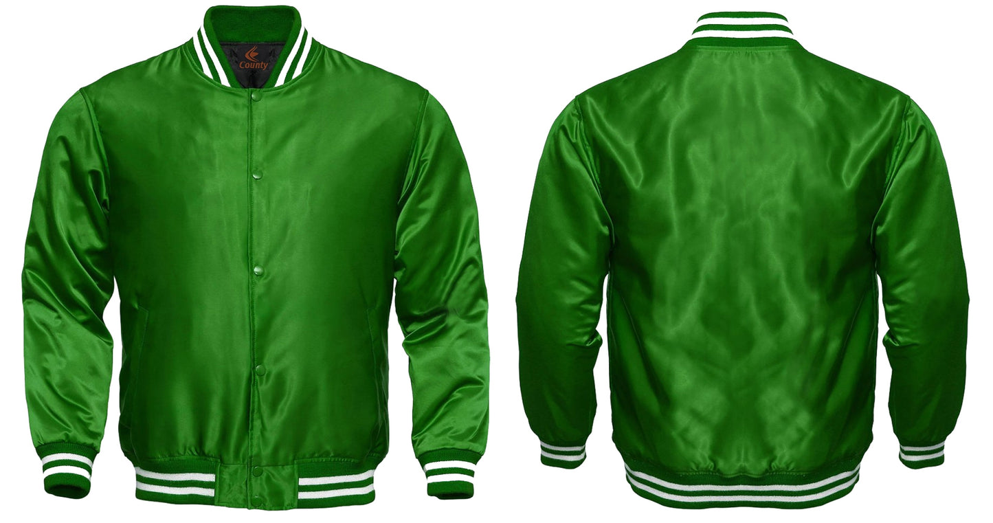 Letterman Baseball College Varsity Quality Bomber Jacket Sports Wear Green Satin