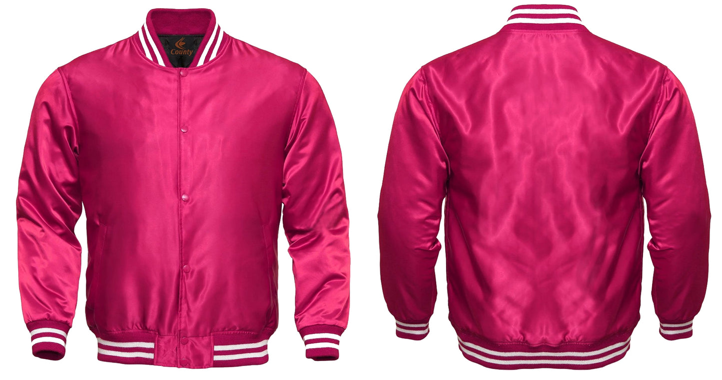 Varsity Jacket Mens Hot Pink Satin Jacket Custom Made Letterman Jackets