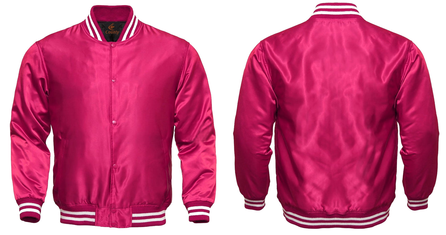 New Letterman Baseball College Varsity Bomber Sports Wear Jacket Hot Pink 
