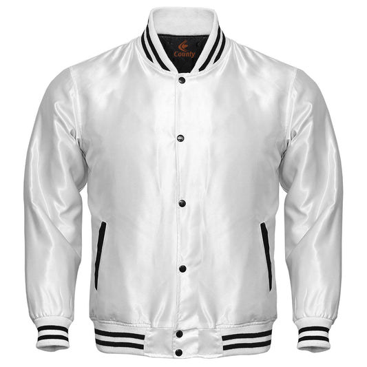 Letterman Baseball College Varsity Bomber Super Jacket Sports Wear White Satin