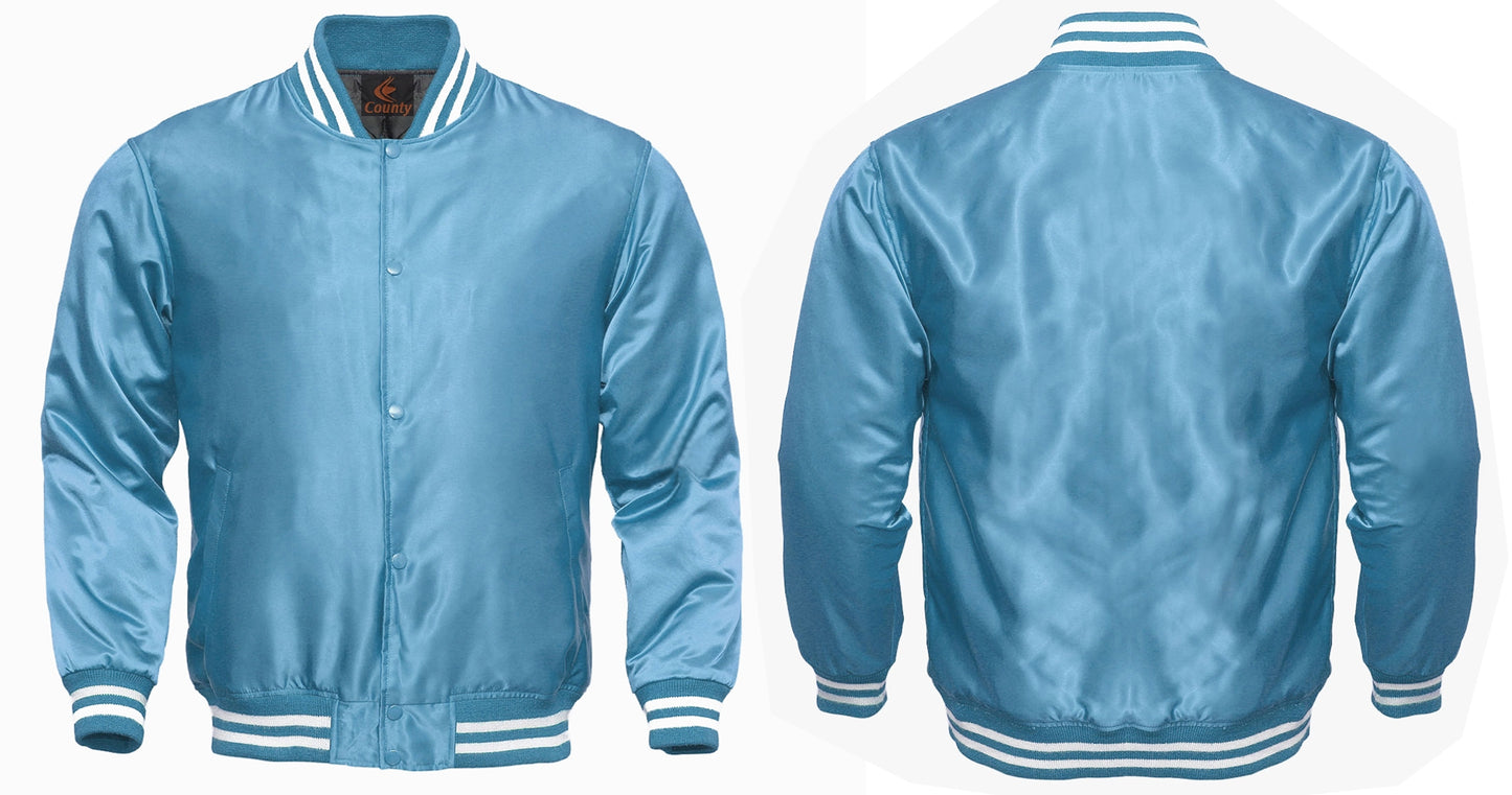 Varsity Jacket Mens Sky Blue Satin Jacket Mens Letterman Jacket