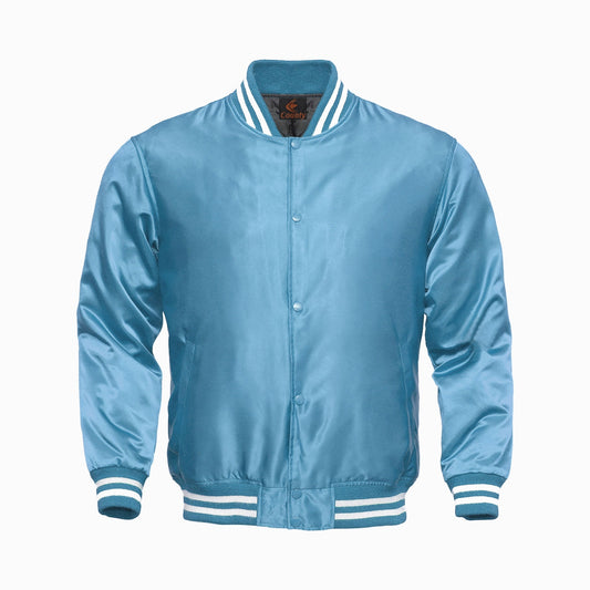 Letterman Baseball College Varsity Bomber Super Jacket Sports Wear Sky Blue Satin