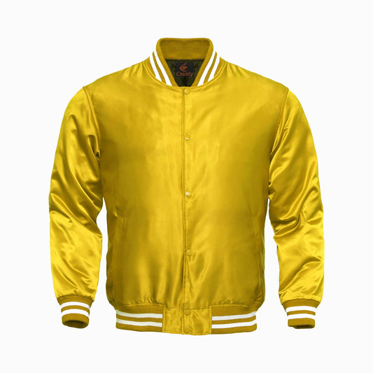 Letterman Baseball College Varsity Bomber Super Jacket Sports Wear Yellow Satin