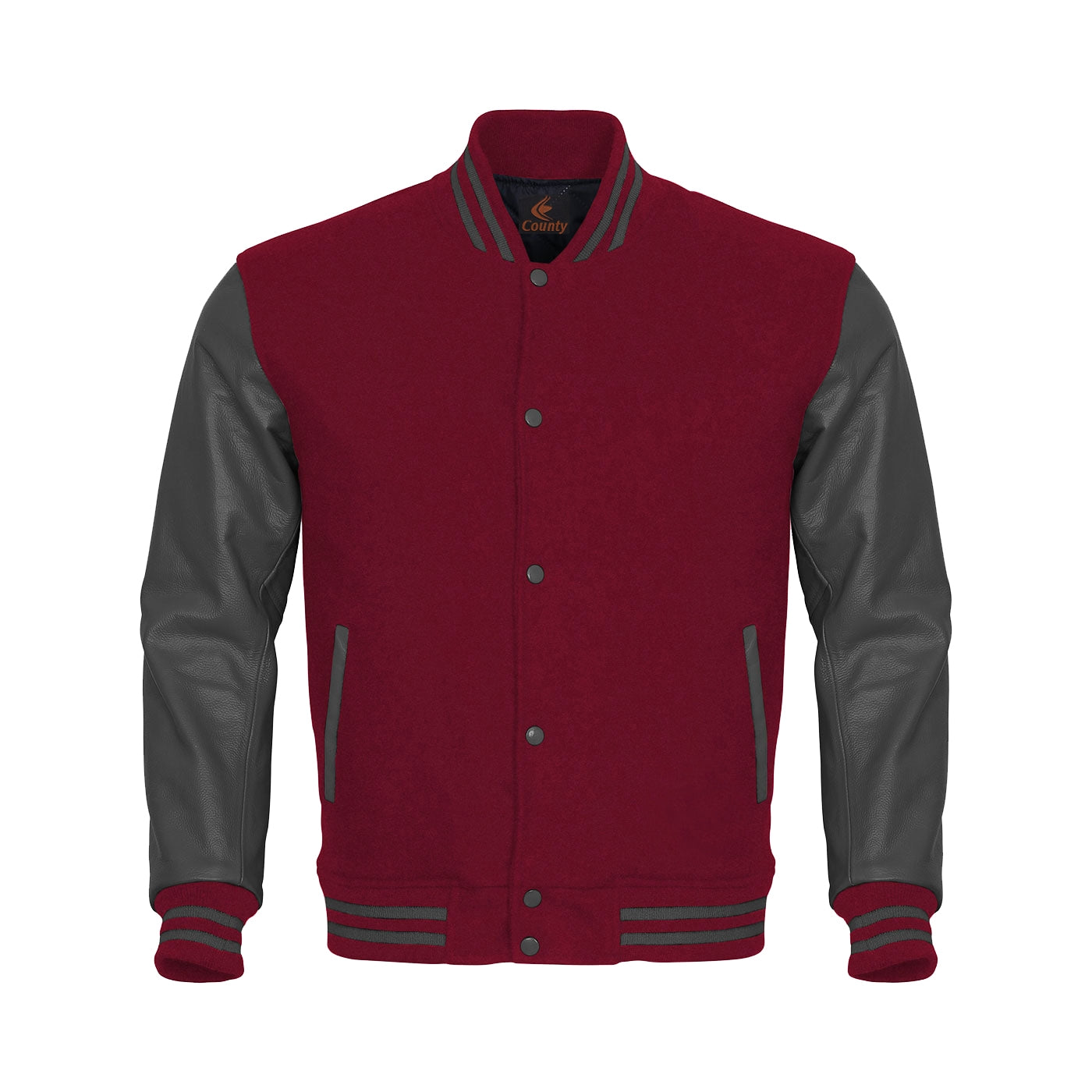 Custom Varsity Jackets Maroon Body and Gray Leather Sleeves Varsity Jacket