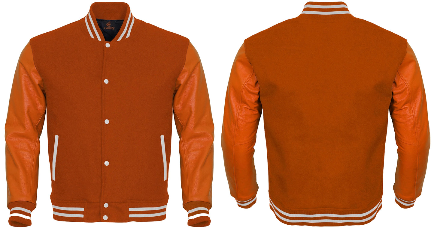 Varsity Jacket Women Orange Body and Orange Leather Sleeves Varsity Jacket - Jacket Shop