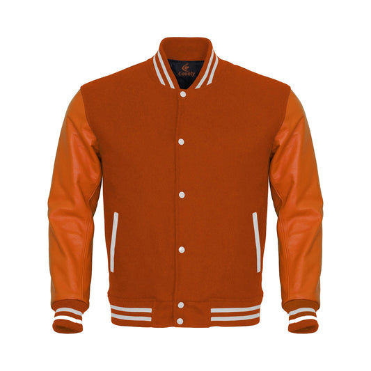 Luxury Orange Body and Orange Leather Sleeves Varsity College Jacket