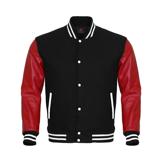 Luxury Black Body and Red Leather Sleeves Varsity College Jacket
