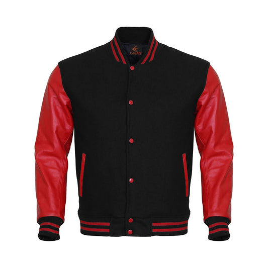 Luxury Black Body and Red Leather Sleeves Varsity College Jacket