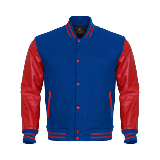 Luxury Blue Body and Red Leather Sleeves Varsity College Jacket