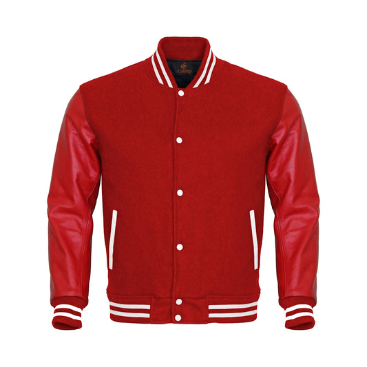 Luxury Red Body and Red Leather Sleeves Varsity College Jacket