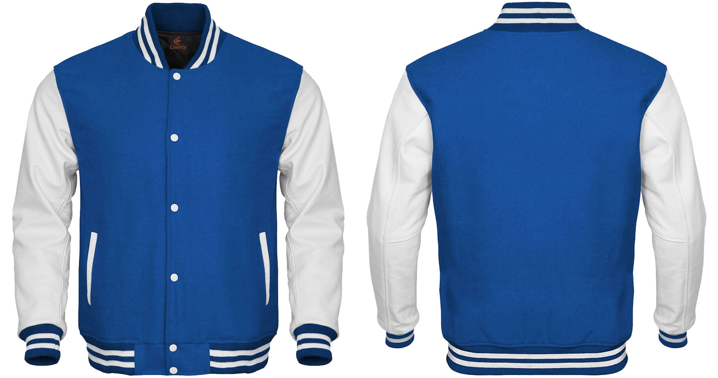 Luxury Blue Body and White Leather Sleeves Varsity College 