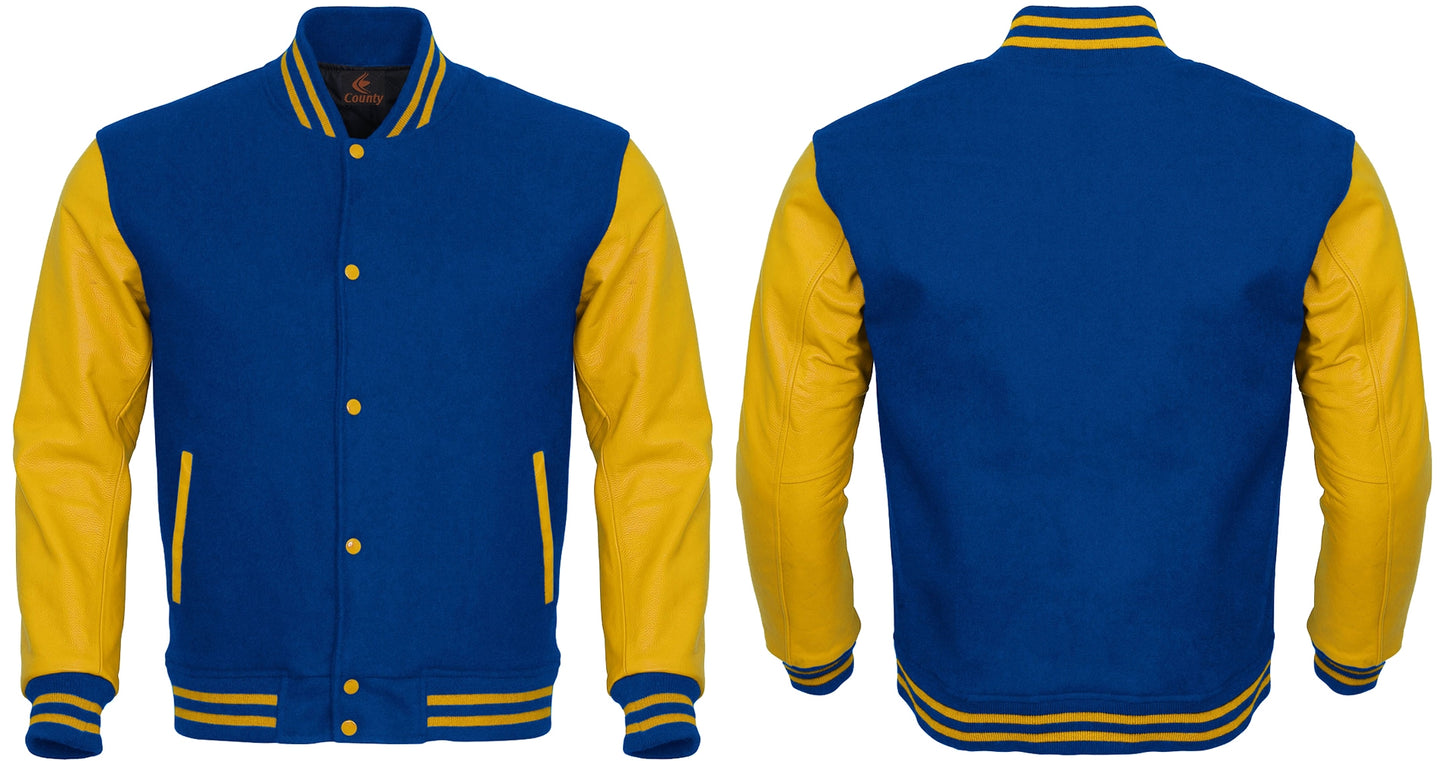 Luxury Blue Body and Yellow Leather Sleeves Varsity College 