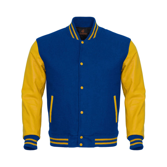 Luxury Blue Body and Yellow Leather Sleeves Varsity College Jacket