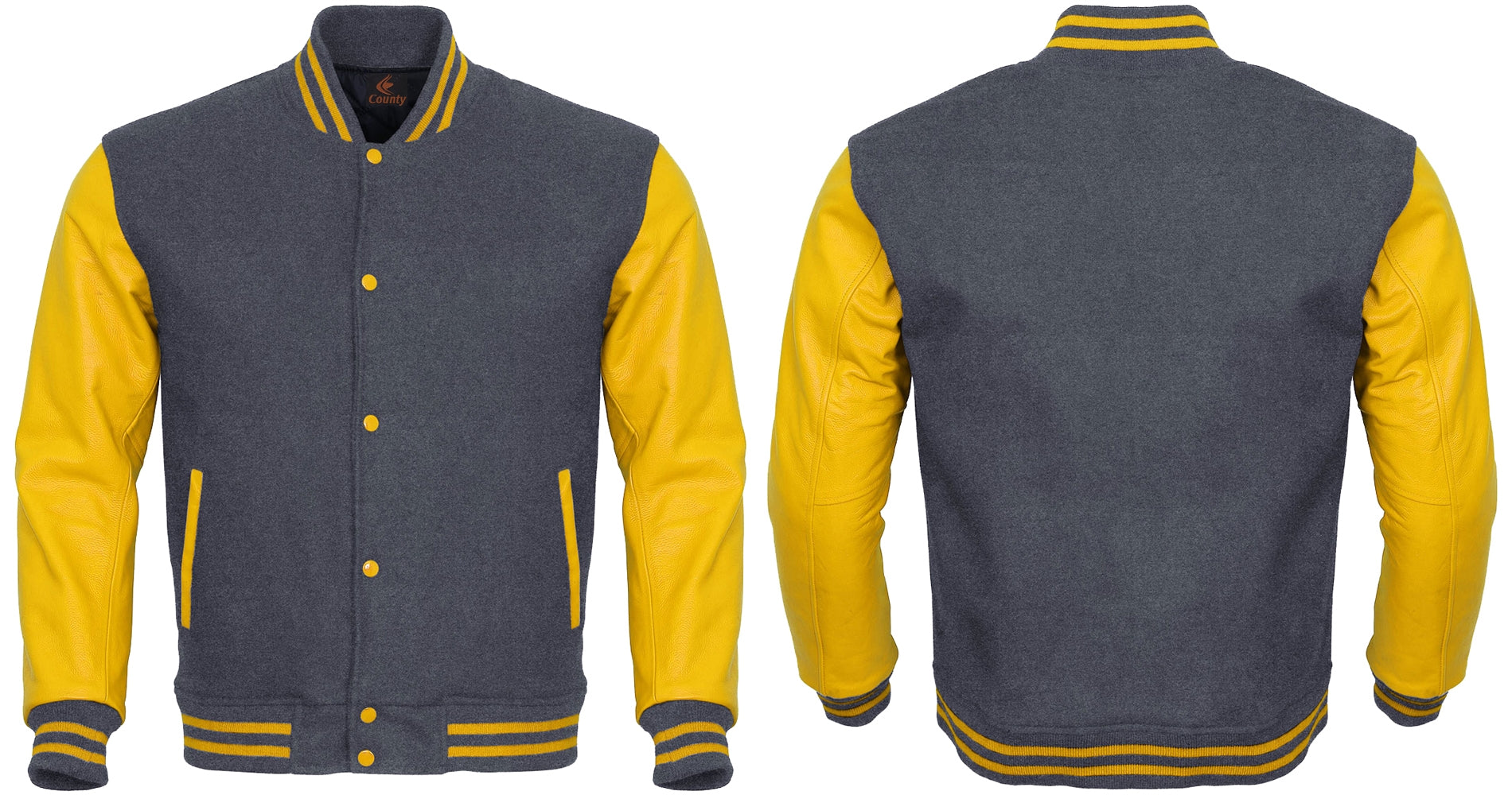 Luxury Gray Body and Yellow Leather Sleeves Varsity College 