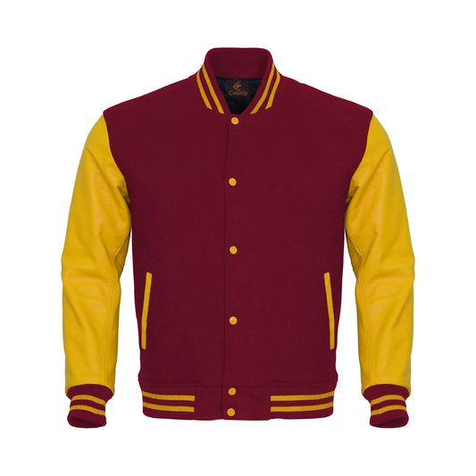 Luxury Maroon Body and Yellow Leather Sleeves Varsity College Jacket