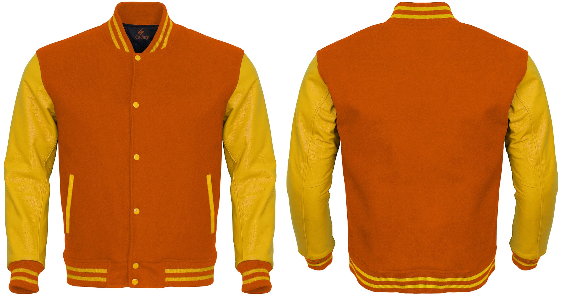 Orange Body and Yellow Leather Sleeves Varsity College Jacket