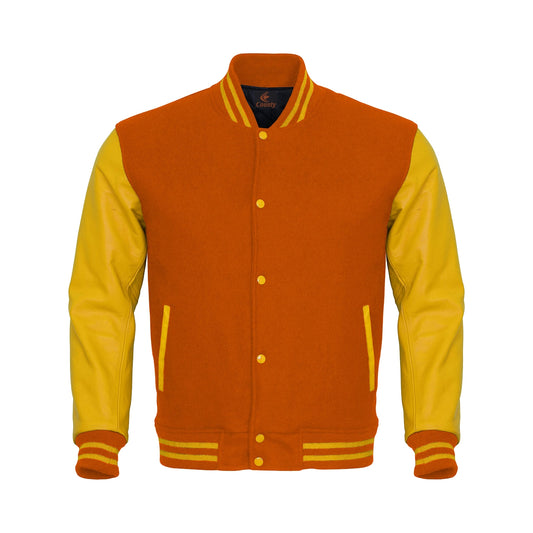 Luxury Orange Body and Yellow Leather Sleeves Varsity College Jacket