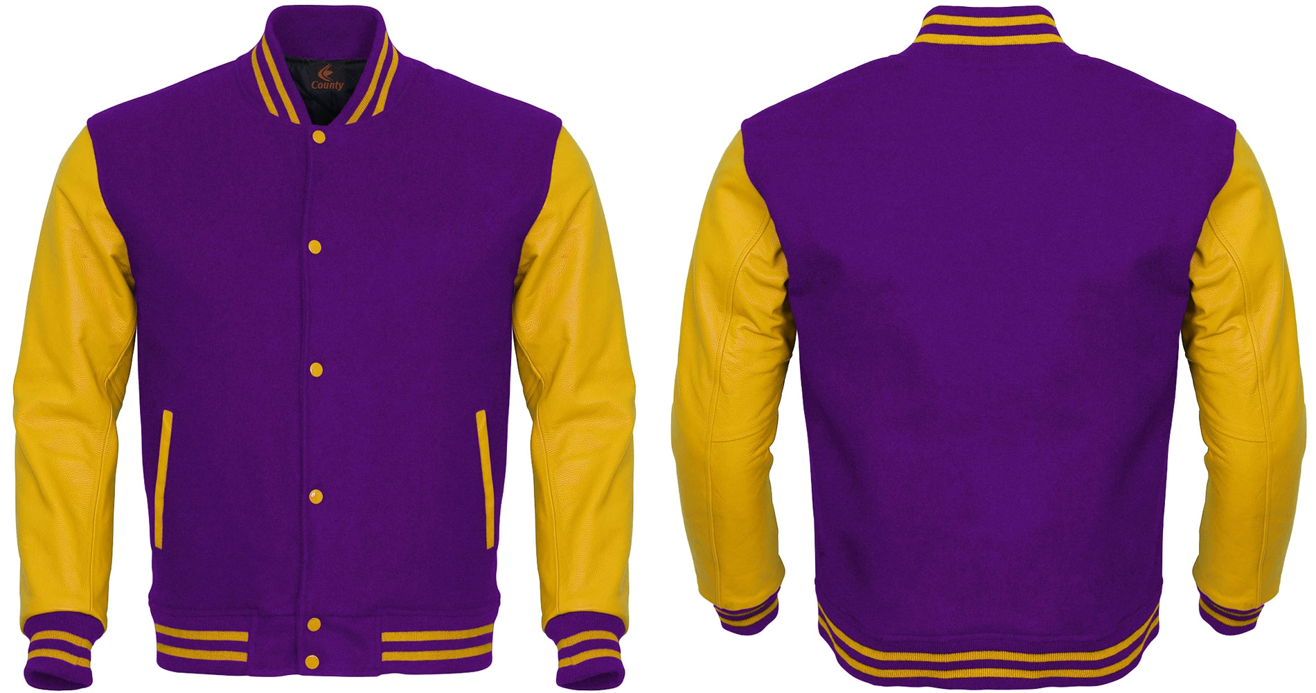 Purple Body and Yellow Leather Sleeves Varsity College Jacket