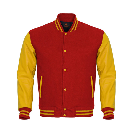 Luxury Red Body and Yellow Leather Sleeves Varsity College Jacket