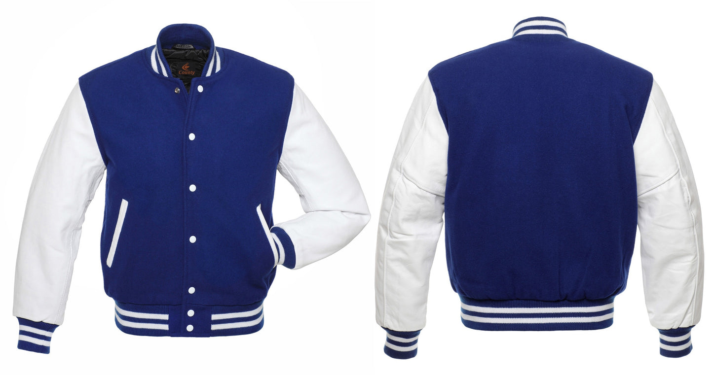 Luxury Blue Body and White Leather Sleeves Varsity College 