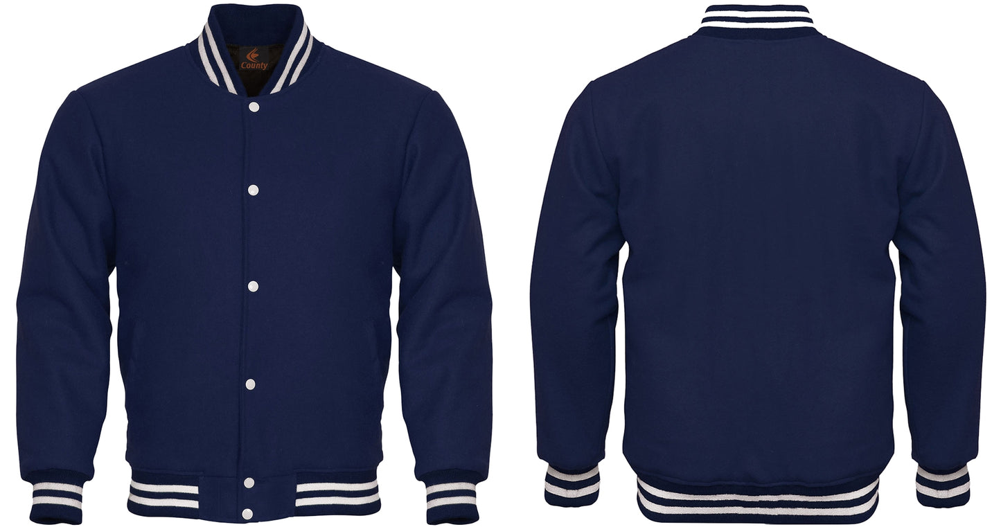Super Quality Bomber Varsity Letterman Baseball Jacket Navy Blue Body
