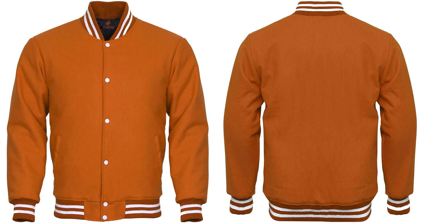 Super Quality Bomber Varsity Letterman Baseball Jacket Orange Body 