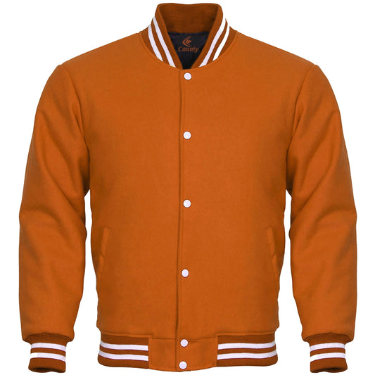 Super Quality Bomber Varsity Letterman Baseball Jacket Orange Body Sleeves