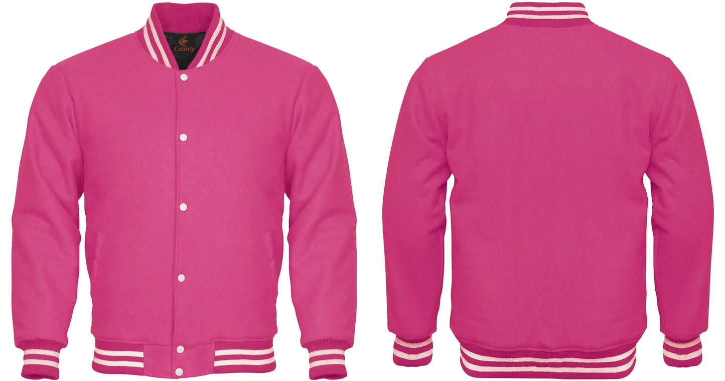 Super Quality Bomber Varsity Letterman Baseball Jacket Pink Body