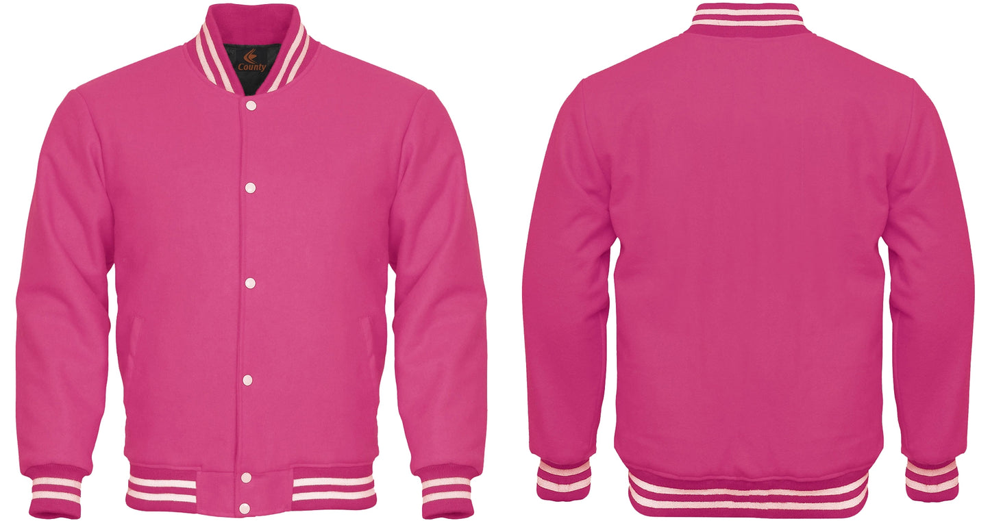 Super Quality Bomber Varsity Letterman Baseball Jacket Pink Body 