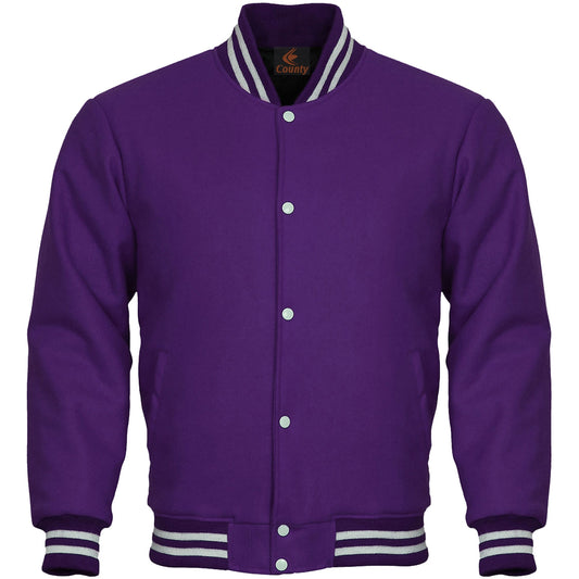 Super Quality Bomber Varsity Letterman Baseball Jacket Purple Body Sleeves