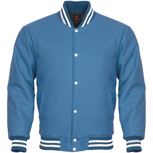 Super Quality Bomber Varsity Letterman Baseball Jacket Sky Blue Body Sleeves