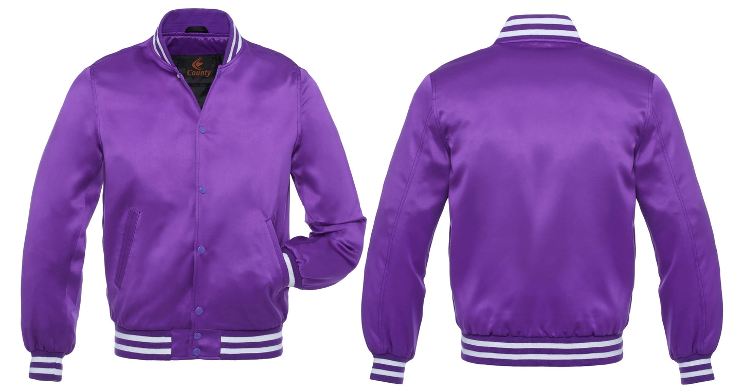 Letterman Baseball College Varsity Bomber Super Jacket Sports Wear Purple Satin