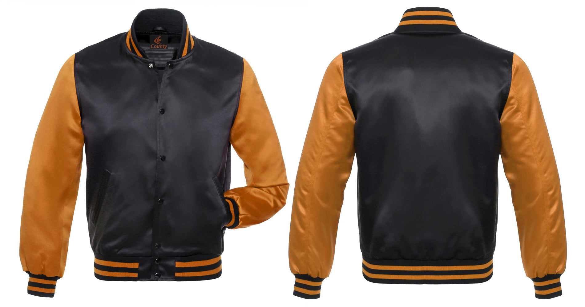 Baseball College Varsity Bomber Super Jacket Sports Wear Black Orange Satin