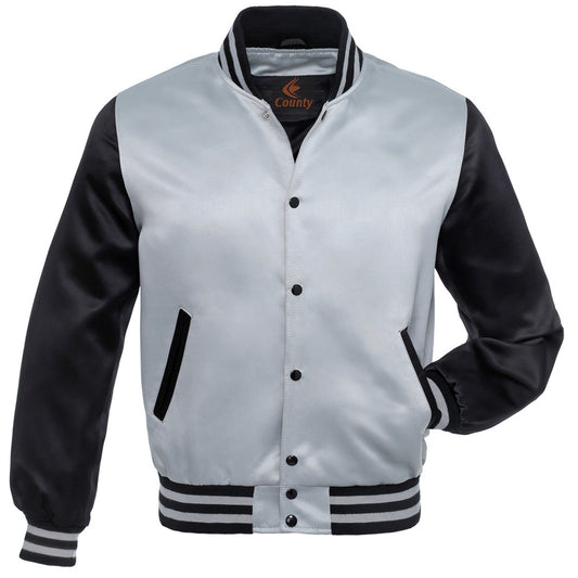 Baseball College Varsity Bomber Super Jacket Sports Wear Gray Black Satin